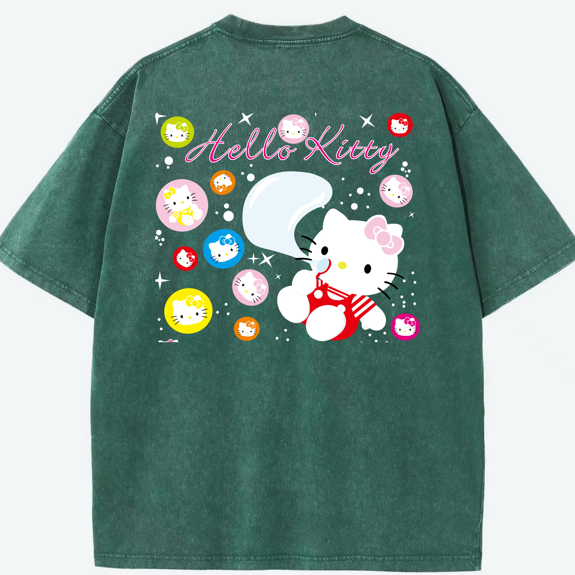 （画像用） Hello Kitty ハローキティ 綿100% ヴィンテージ風 半袖Tシャツ（背面プリント）